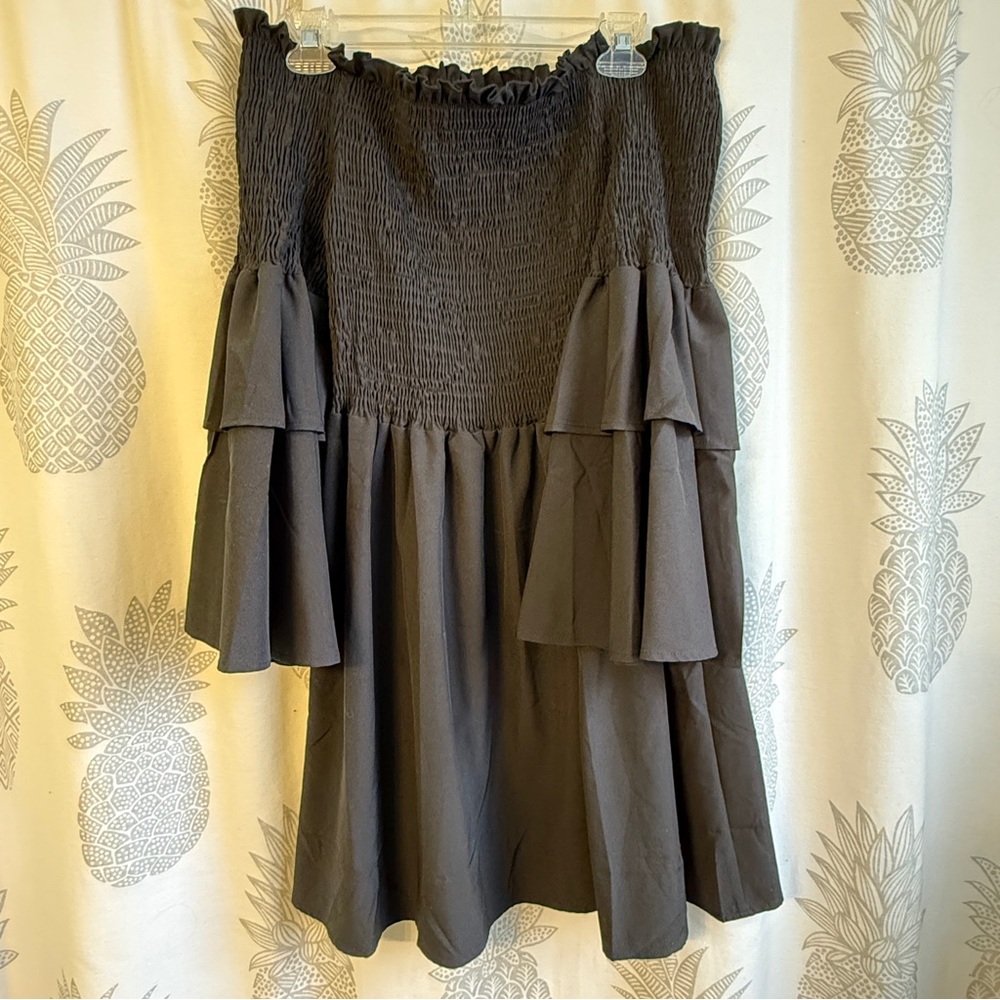 Black Off-Shoulder Dress with Ruffled Bell Sleeves